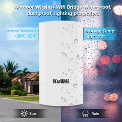 KuWfi Puente WiFi Exterior 300Mbps CPE PTP PoE Protección Rayos