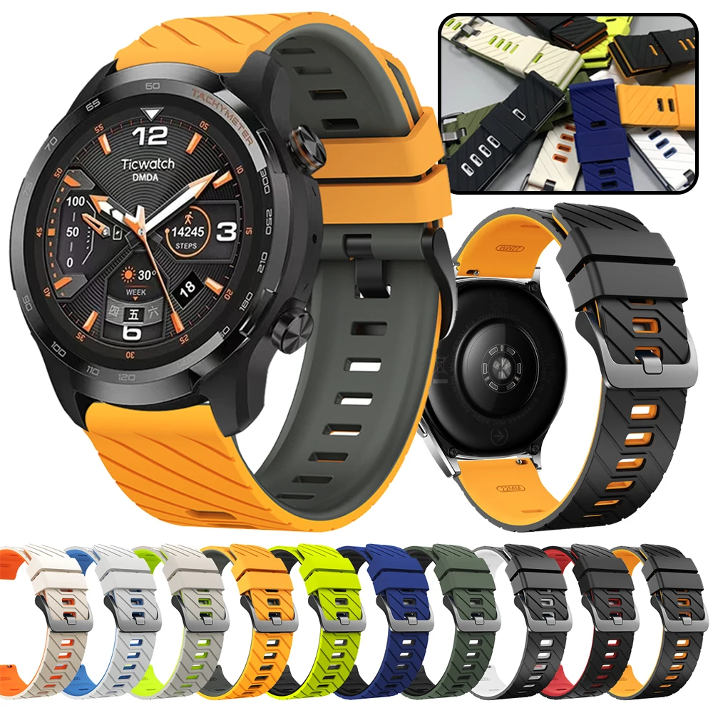 Correas de reloj de silicona de 22mm para TicWatch Pro 3 Ultra GPS GTX GTW, pulsera deportiva, correa para TicWatch Pro 2021 GTH 2 S2 E2