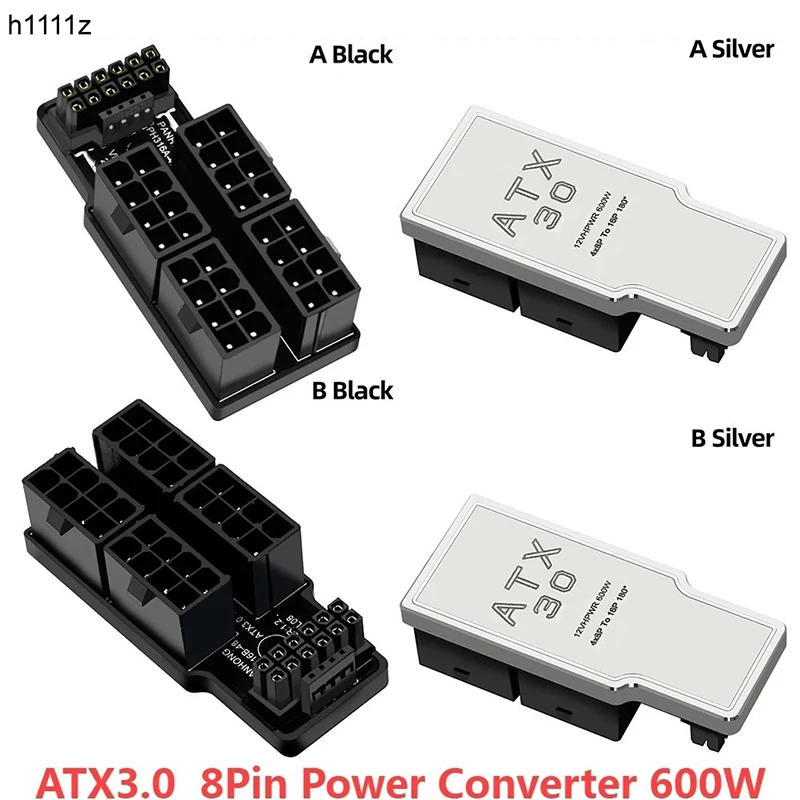 Adaptador de corriente ATX3.0, conector 4X de 8 pines hembra a macho, 12VHPWR, 12 + 4P, 600W, 180 °, en ángulo, para tarjeta gráfica RTX4090/RTX4080, 16GB/12GB