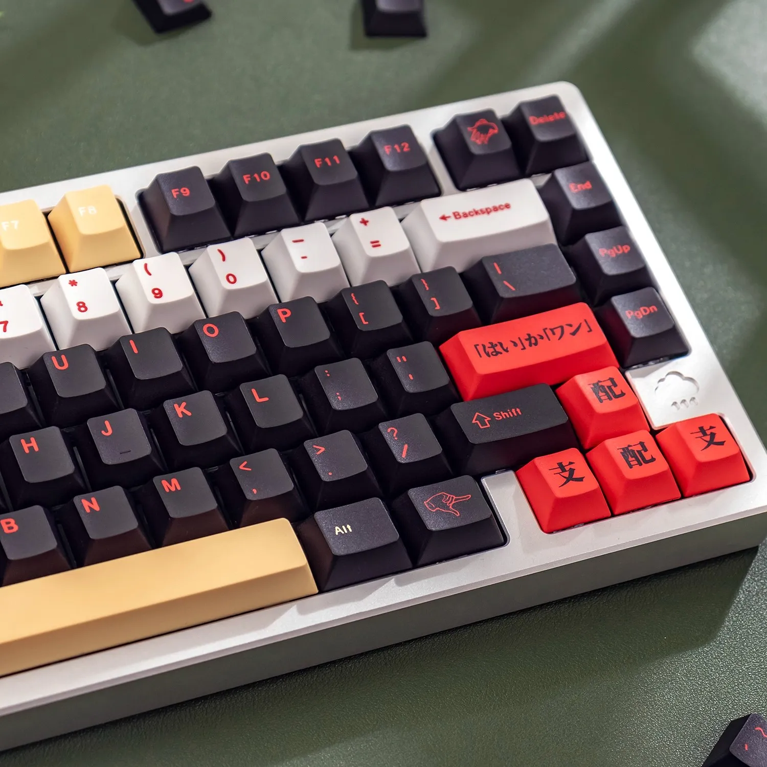 Juego de teclas con tema de motosierra negra, teclas de teclado PBT 129, teclas personalizadas con perfil de cereza para teclado mecánico