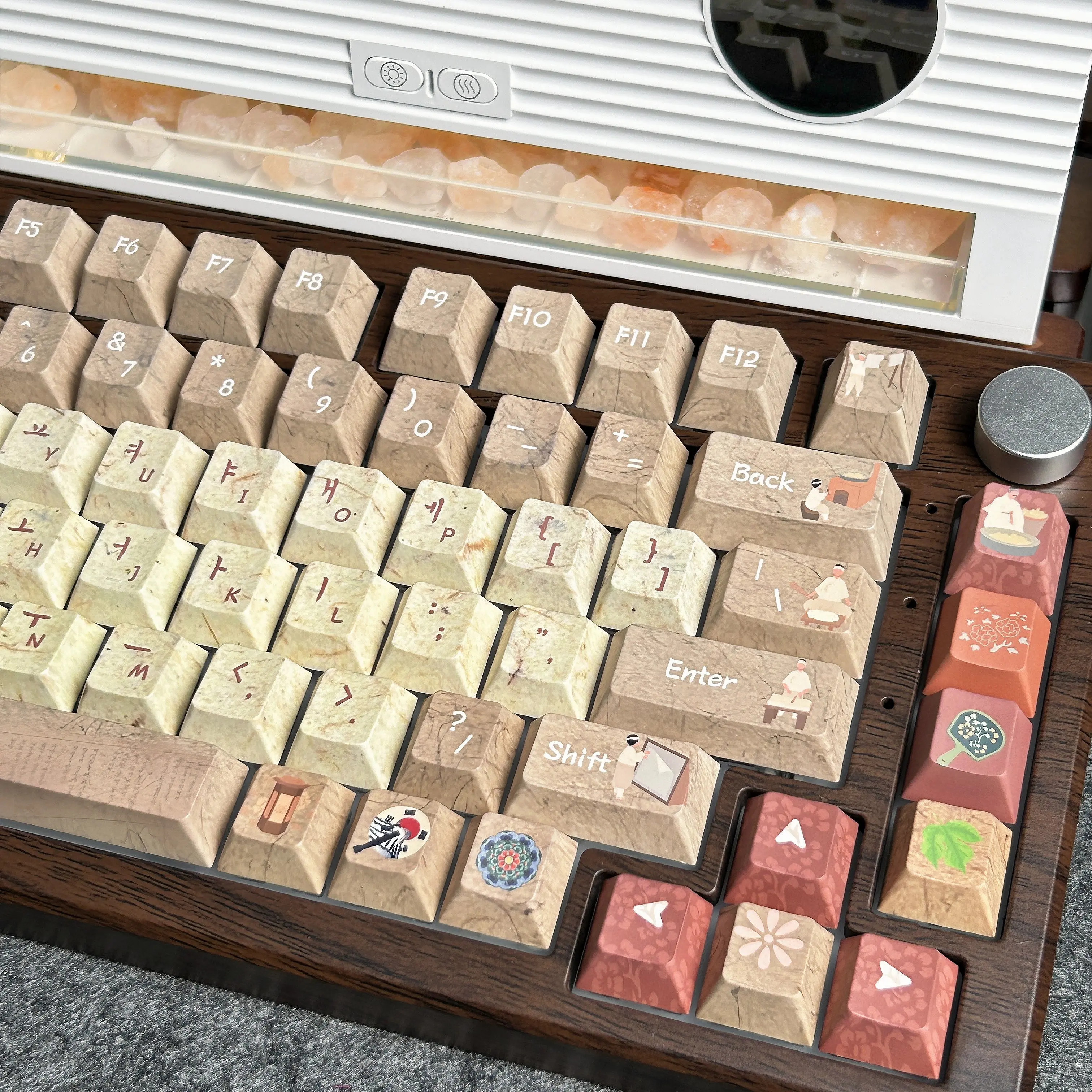 Teclas Retro coreanas con tema Hanji, perfil de cereza, 136 teclas, teclas de papel tradicionales coreanas, diseño de entrada ISO, teclas de teclado colgantes PBT