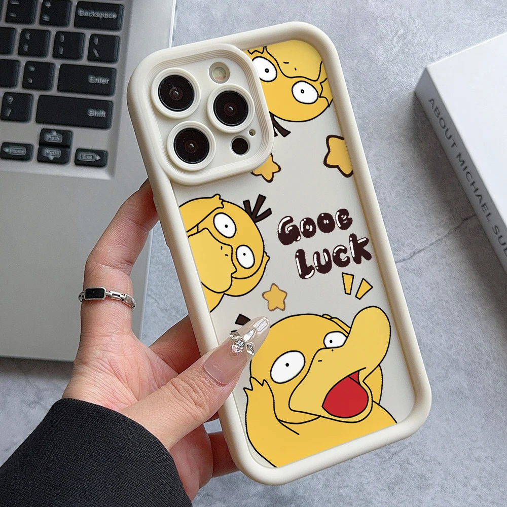Bonita funda de teléfono Psyduck para Xiaomi Mi 14 12T 11 Lite Poco C61 X5 X4 X3 NFC GT M6 M3 F5 F4 Pro 4G 5G cubierta de lente de escalera suave - imagen 3