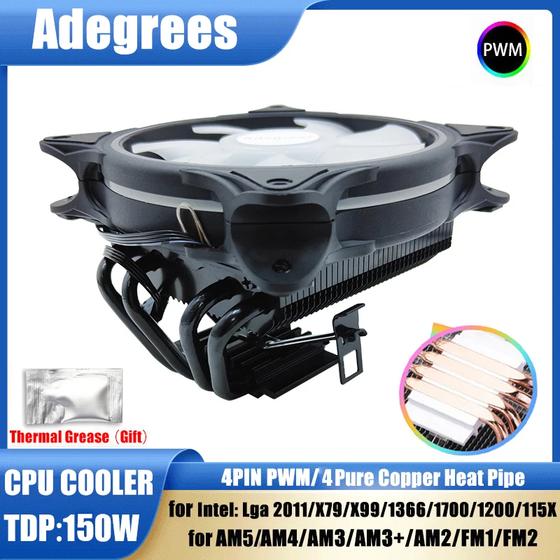 Enfriador de aire de CPU X99, 4 tubos de calor, procesador de PC de 120MM, radiador de CPU para LGA 1700 1200 115X 2011 1366 AMD AM3 AM4 AM5