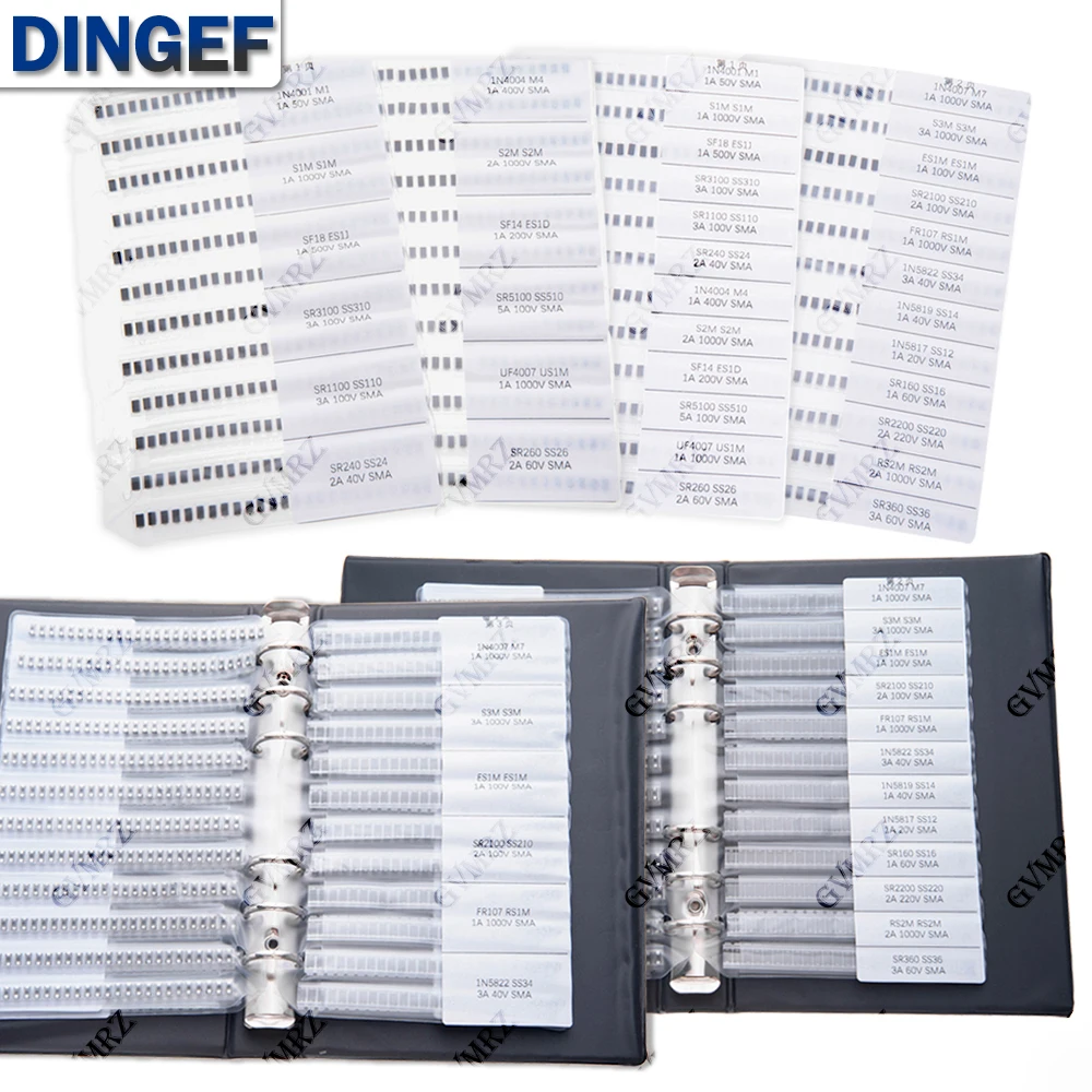 Libro de muestras de diodo rectificador de 24 valores Kit surtido SMD SMA Diodos Schottky de 33 valores M1 M4 M7 SS12 SS14 SS16 SS24 - imagen 5