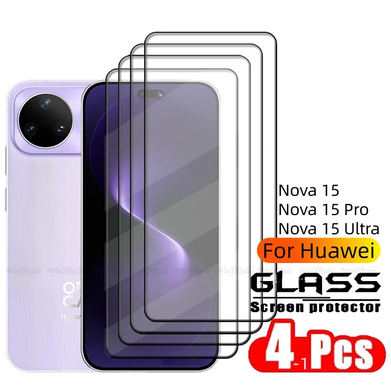4-1 Uds para Huawei Nova 15 Pro vidrio Huawei Nova 15 vidrio templado cubierta completa pegamento 9H HD Protector de pantalla Huawei Nova 15 Ultra