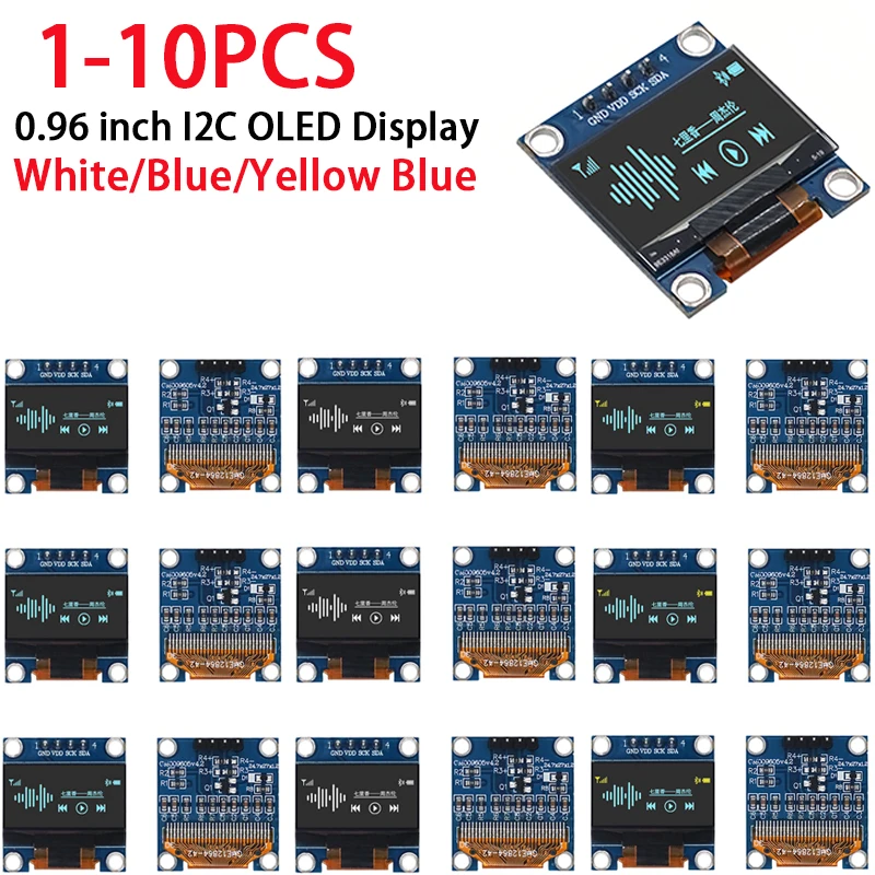 1-10 Uds. Módulo de pantalla OLED de 0,96 pulgadas I2C IIC SPI Serial 128X64 SSD1306 LCD 3,3-5V 4 pines blanco/azul/amarillo azul para Arduino