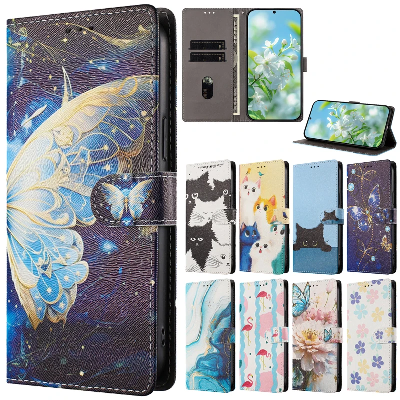 Nota 60 50 funda con tapa tipo billetera funda de teléfono para Etui Realme note 60 Note50 60X funda de dibujos animados lindo gato Animal pintado Fundas - imagen 2