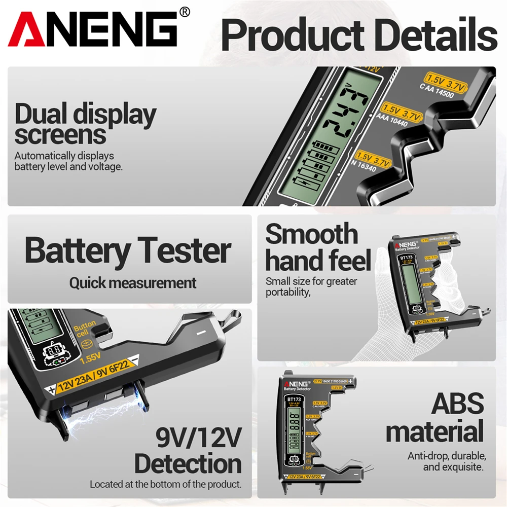 ANENG multímetro Digital NCV Detector de inducción de voltaje SZ305 + BT173 pantalla Digital prueba de batería herramientas profesionales de electricista - imagen 5