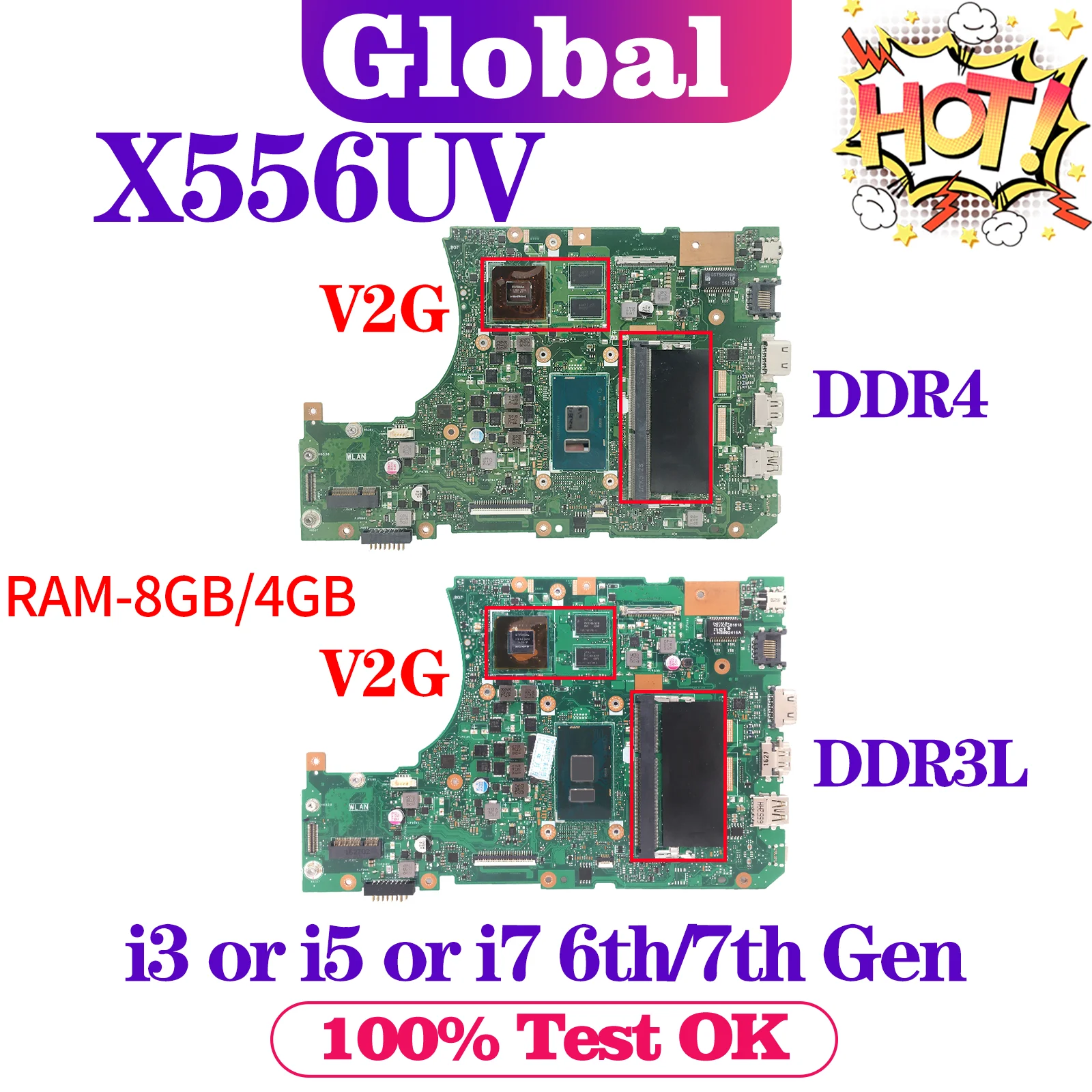 Placa base X556UV para ASUS A556U X556UQ X556URK X556UJ X556UQK X556UF X556U placa base para ordenador portátil I3 I5 I7 GT930M GT940M 930MX 940MX - imagen 2