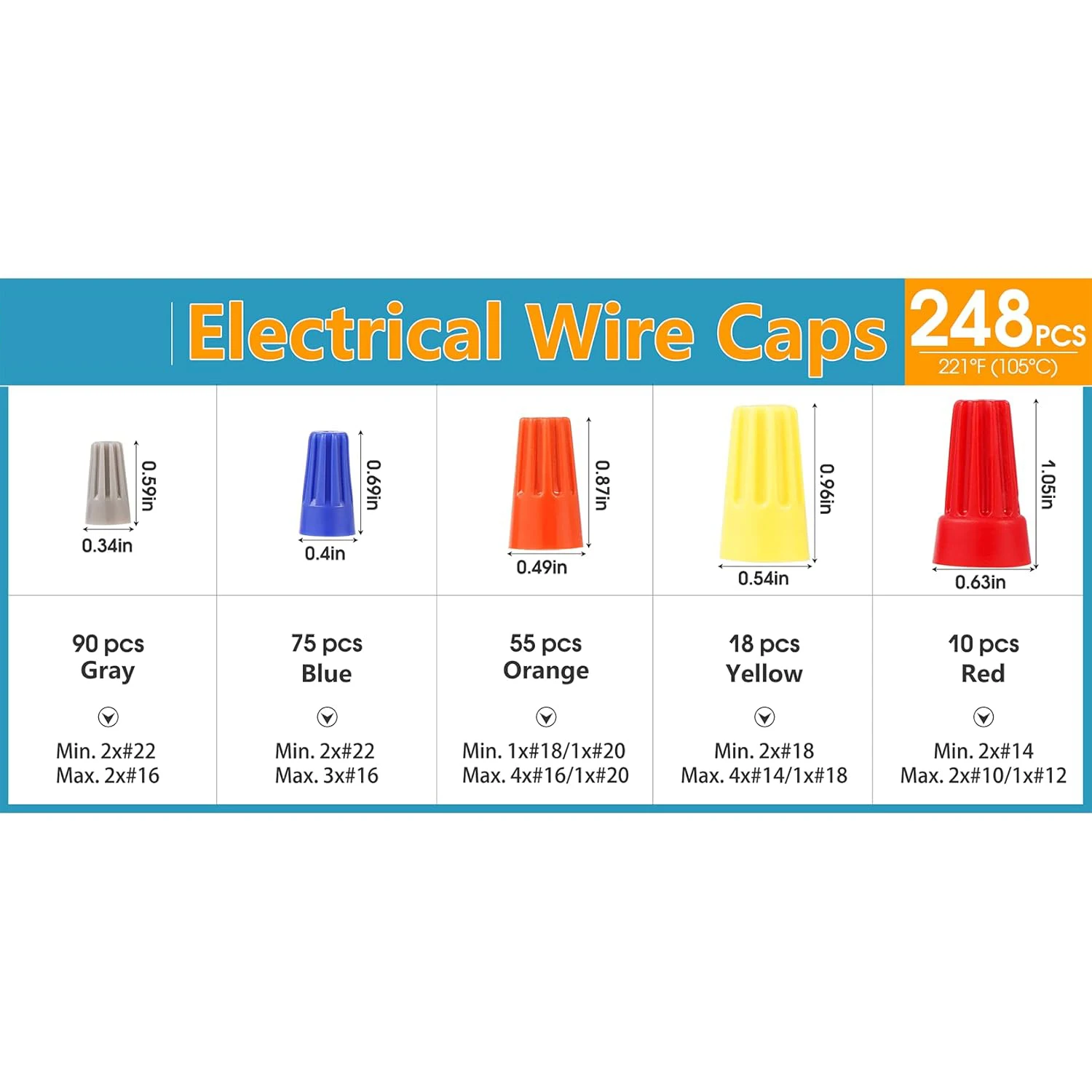 248 Uds. Conectores de cables, conectores eléctricos, tapas de cables, conectores de cables eléctricos, surtido de tuercas giratorias para conexión rápida - imagen 2