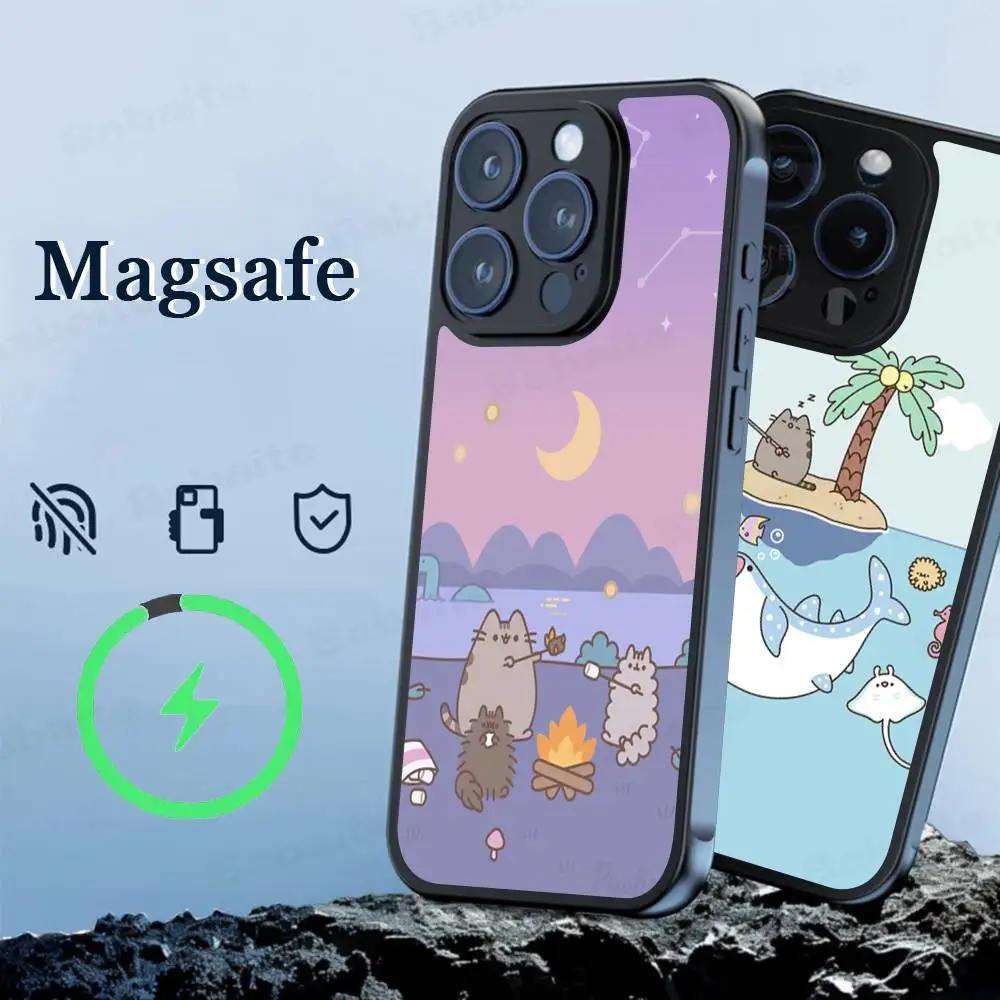 P-PUSHEEN funda de teléfono funda magnética para iPhone 16 14 13 12 11 15 Pro Max Plus para cubierta de carga inalámbrica Magsafe