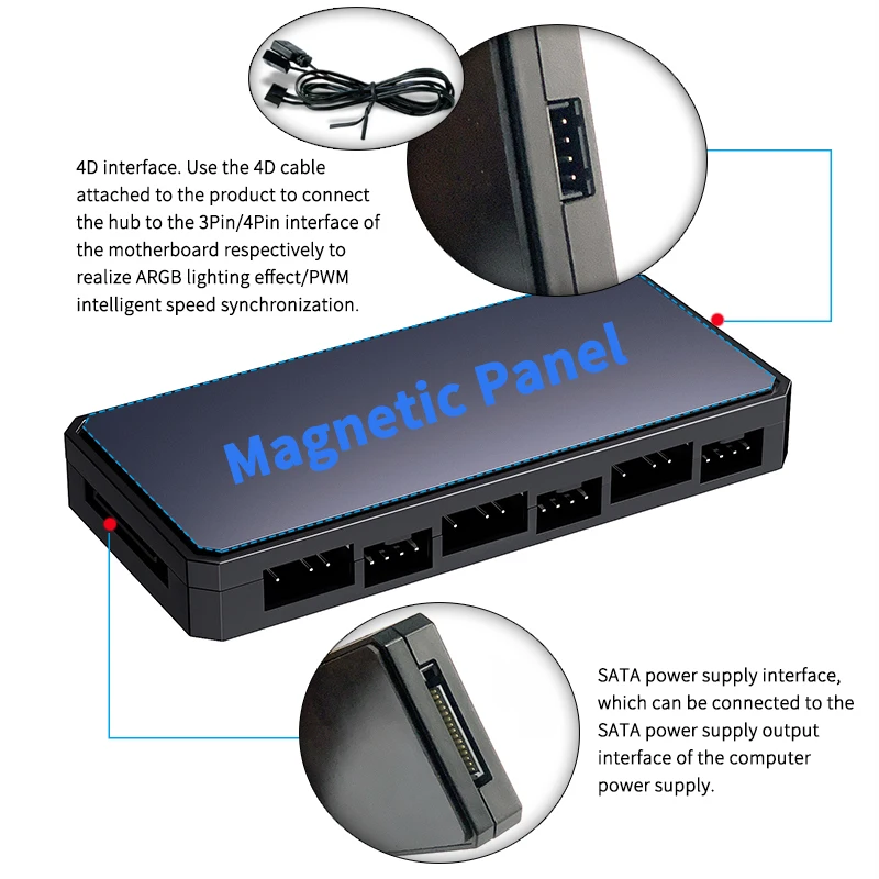 TEUCER LP-6P ventilador de refrigeración de PC PWM/ARGB HUB 1 a 6 5V/3Pin 12V/4Pin divisor multidireccional AURA ventilador adaptador de Cable de extensión - imagen 3