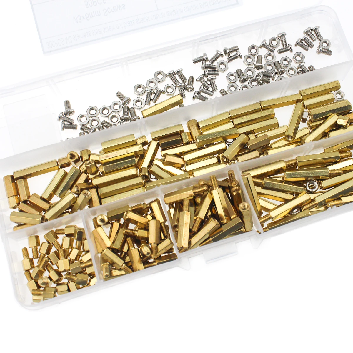 Tuerca de tornillo de acero inoxidable M3, columna espaciadora de latón, columna de aislamiento, combinación de pernos, 10 especificaciones con caja, 300 piezas - imagen 2