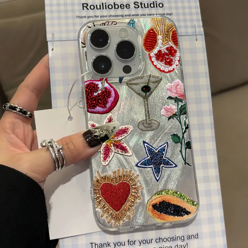 Funda de teléfono con diseño de flores y estrellas de Granada y corazón con cuentas únicas para iPhone 17 16 15 14 Pro Max 13 12 11 XS XR 7 8 Plus 16e - imagen 4