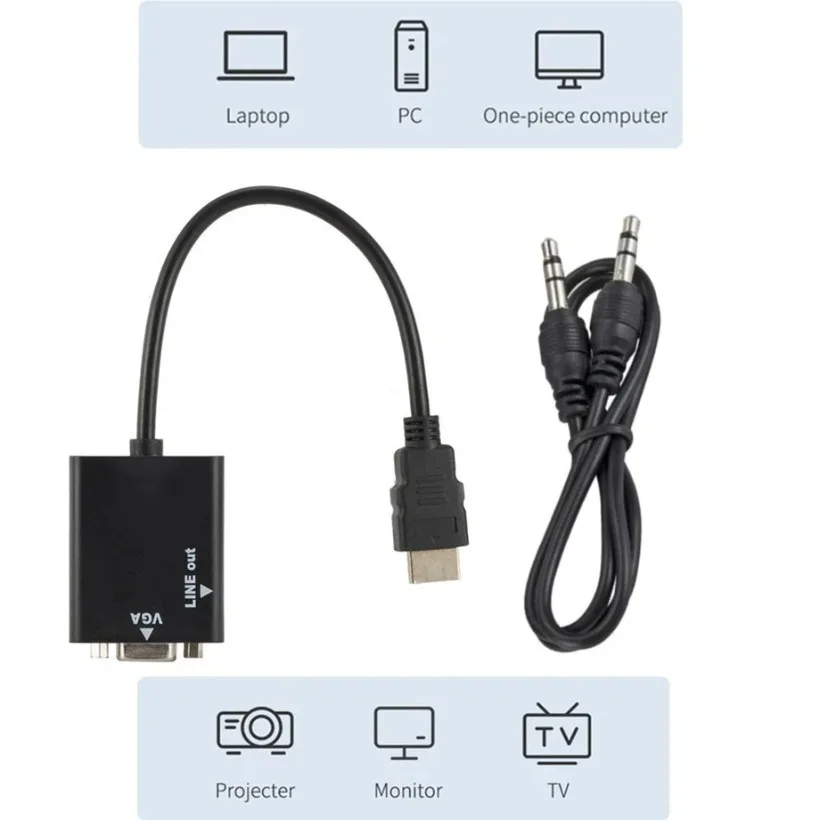 Nuevo Cable adaptador HDMI Compatible a VGA Digital a analógico 1080P vídeo HDMI a VGA convertidor para proyector HDTV PC portátil - imagen 2