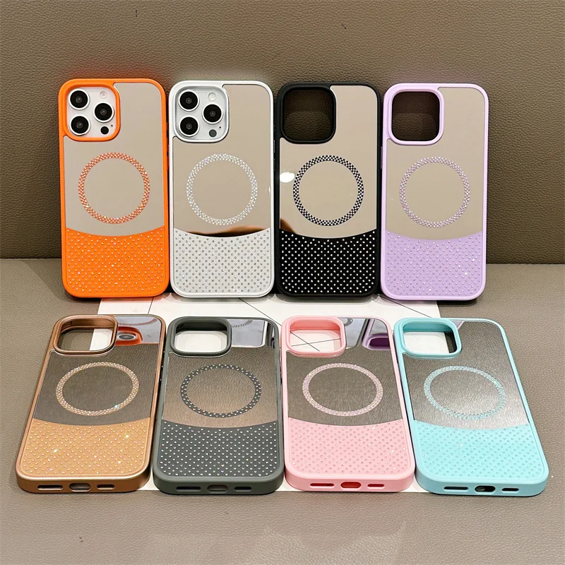 2025 NUEVA elegante funda con espejo de color diamante magnético para iPhone 11 12 13 14 15 16 Pro Max Plus Magsafe cubierta de carga inalámbrica - imagen 2
