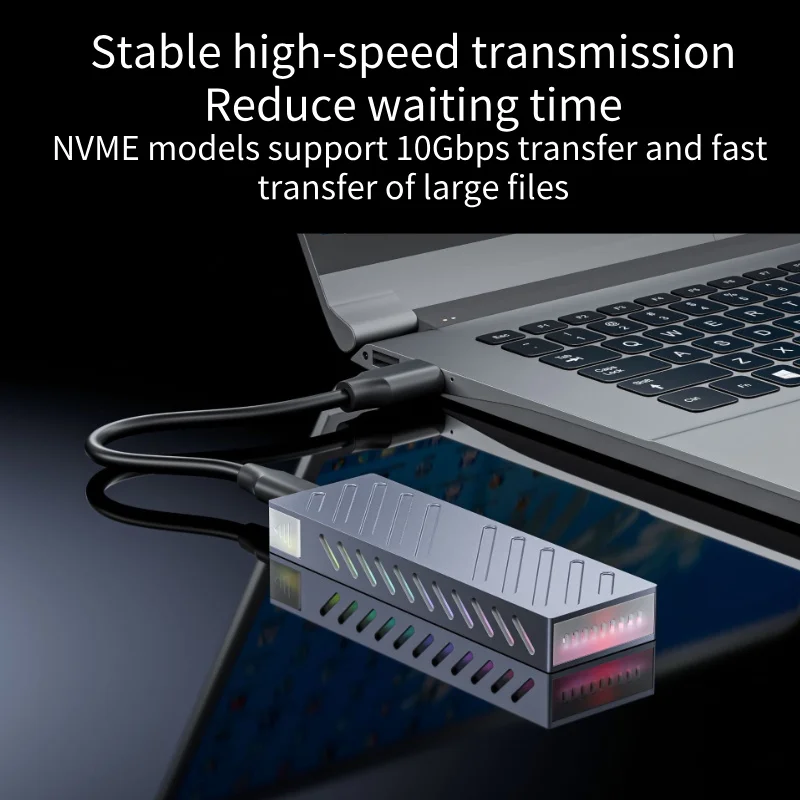 Adaptador de carcasa M.2 NVMe SSD, carcasa RGB M2 SSD, 10Gbps, USB 3,2 Gen2, USB C, carcasa externa NVMe, carcasa de disco duro para teléfono portátil - imagen 3