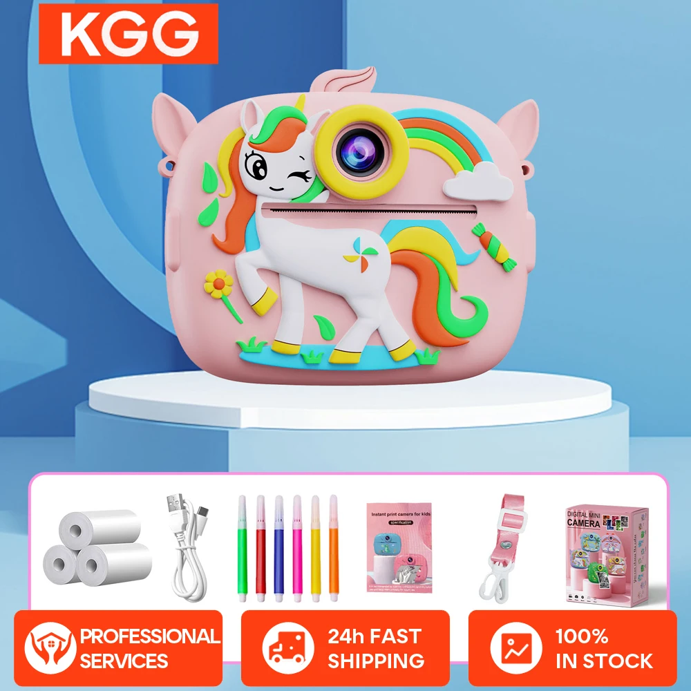 Cámara de impresión instantánea con forma de pequeño dinosaurio, tarjeta de memoria de 32GB, cámara Dual HD de 1080P, impresión instantánea con 3 rollos de papel de impresora