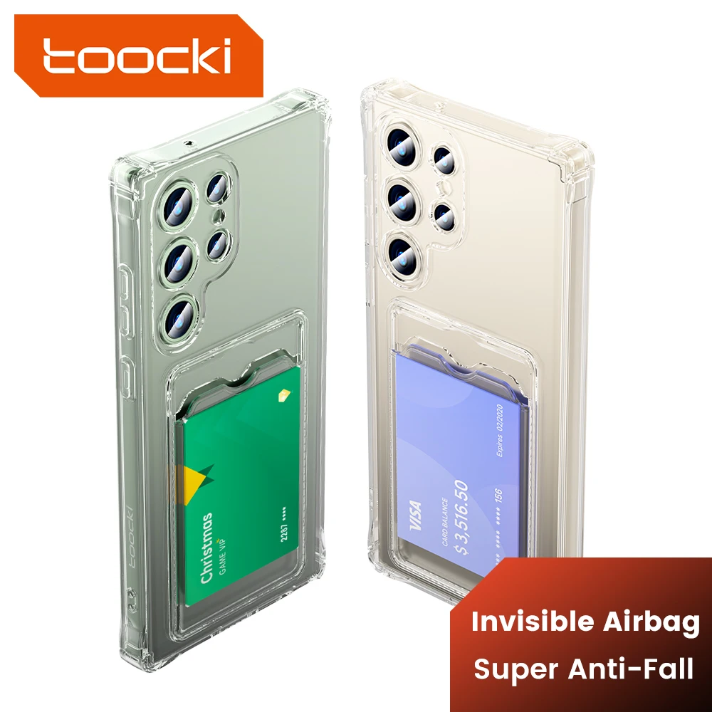 Toocki-funda de teléfono con soporte transparente para Samsung Galaxy S24 S23 S22 S21 Plus, billetera Ultra transparente de silicona a prueba de golpes