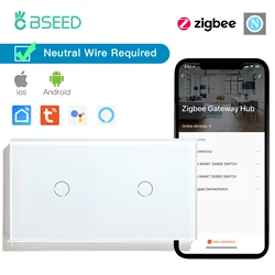 BSEED Zigbee interruptor inteligente doble 1/2/3 entradas 1/2/3 vías interruptor de luz inalámbrico compatible con aplicación Tuya Google Home Control de voz Alexa