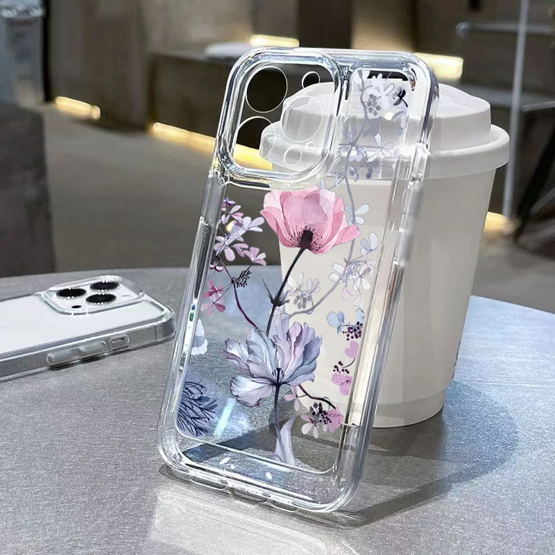 Funda de teléfono transparente con hojas de palmera y flores a prueba de golpes para Xiaomi Redmi Note 14 13 12 Pro Plus 12S 11S 11 10S Redmi 13C