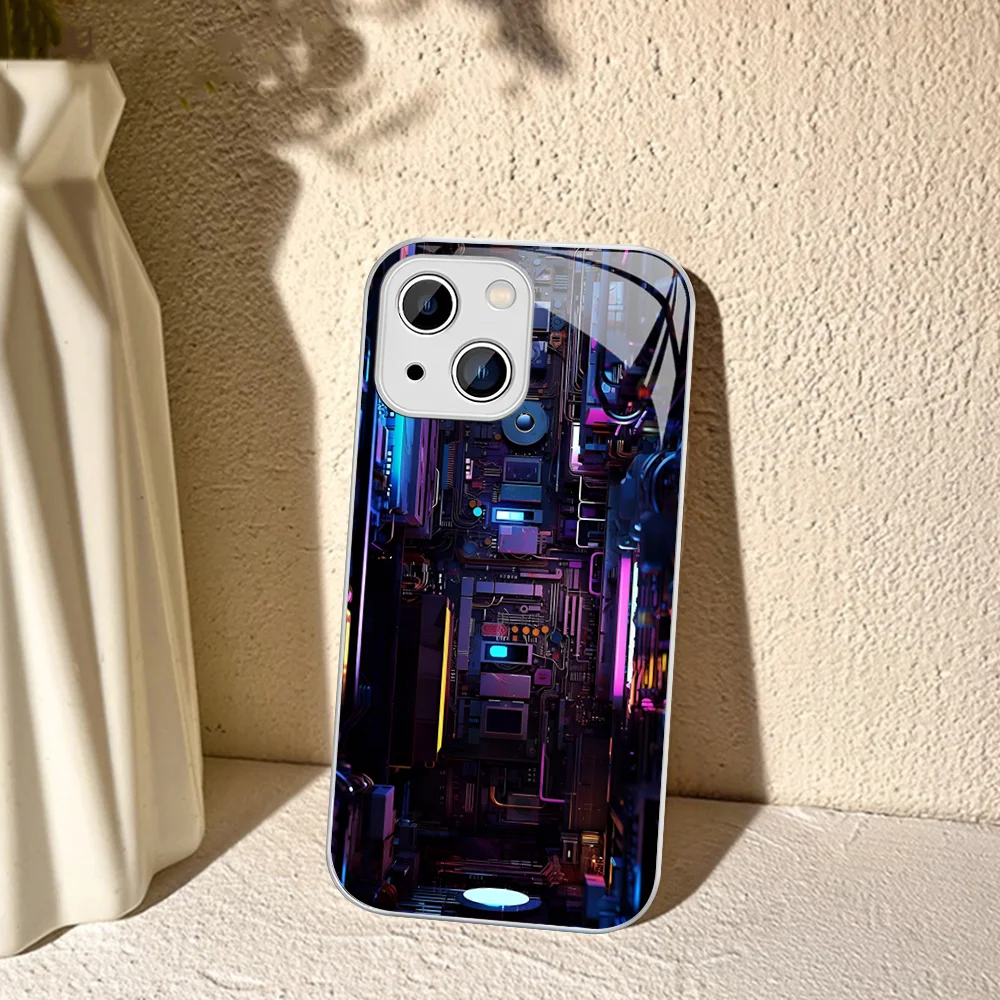 Funda de teléfono mecánica 3D de ciencia ficción de vidrio templado para Iphone 14 13 12 11 Pro Mini XS MAX 14Plus X XS XR - imagen 4