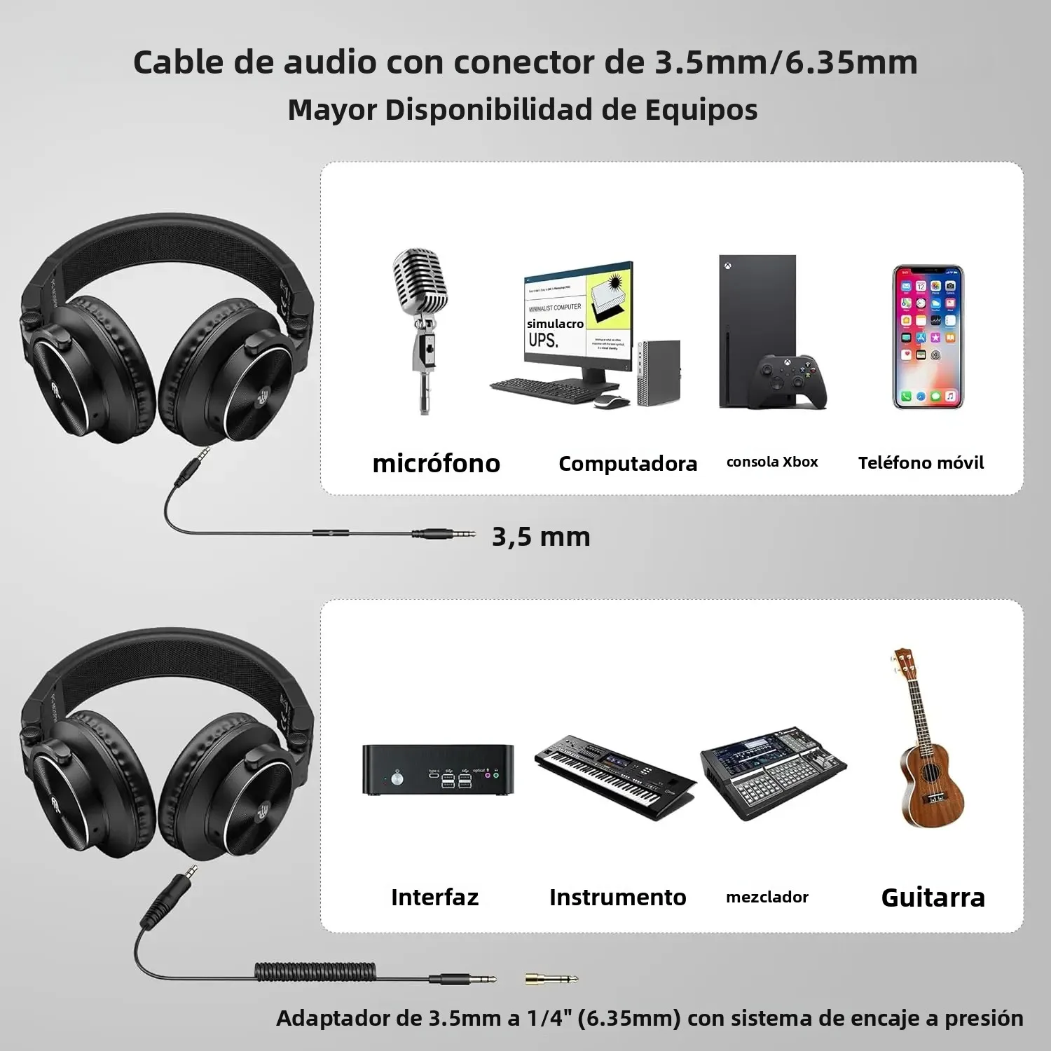 Auriculares de estudio DJ auriculares profesionales 40kHz estéreo de alta resolución 3,5mm/6,35mm conector de Audio grabación con cable auriculares Monitor de Audio - imagen 4
