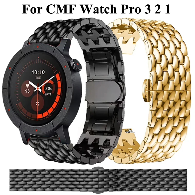 Correa de acero inoxidable con diseño de dragón para reloj CMF Pro, pulsera de 3 bandas para CMF de Nothing Watch Pro 2 1, Correa de Metal