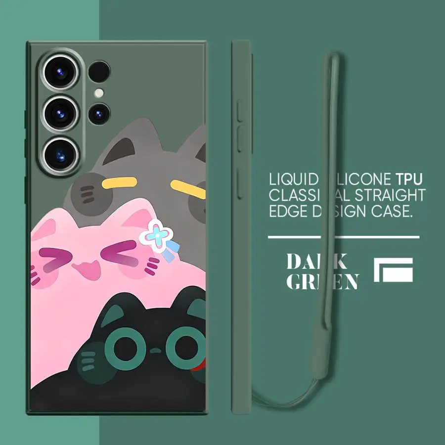 Funda de teléfono con gatito de colores de dibujos animados para Samsung Galaxy S24 FE S23 S20 S22 Ultra Note 20 10 Ultra S25 Edge S21 Plus, funda suave - imagen 5
