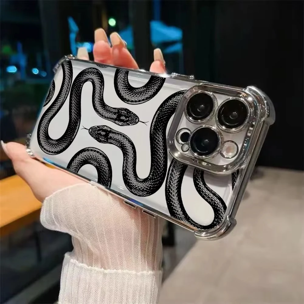 Funda de teléfono con revestimiento de serpiente negra Vintage de lujo para iPhone 17 Pro Max 17 Air 16 Pro 15 14 Plus 13 12 11 16E cubierta trasera anticaída - imagen 3