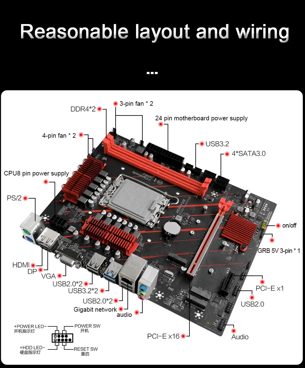 Placa base JGINYUE H610 LGA1700 compatible con Intel Core i3/i5/i7/i9 12th 13th procesador memoria RAM DDR4 de doble canal H610M-GAMING D4 - imagen 5