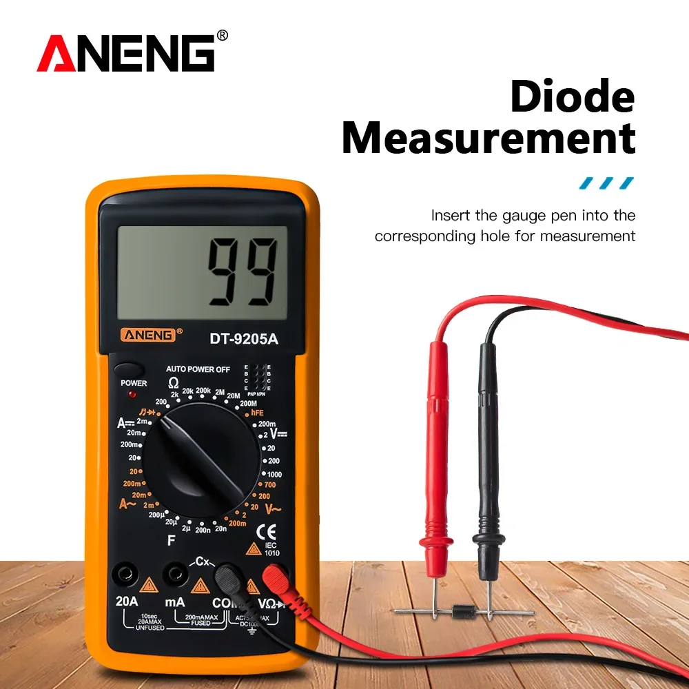 ANENG DT9205A-1 multímetro Digital Profesional valores eficaces verdaderos probador de transistores de voltaje CA/CC eléctrico NCV herramientas Multimetro de rango automático - imagen 4