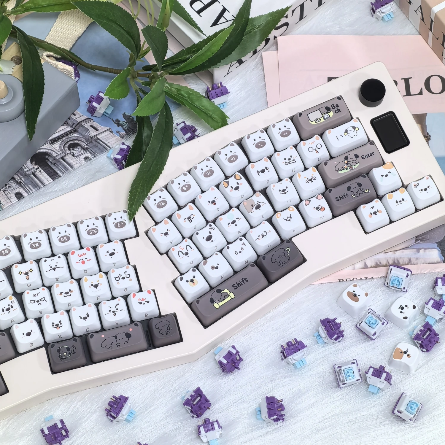 Teclas del equipo de cachorros lindos, perfil MAO, diseño único de cabeza de perro, letras grabadas laterales, juego de teclas PBT para teclado mecánico DIY - imagen 2