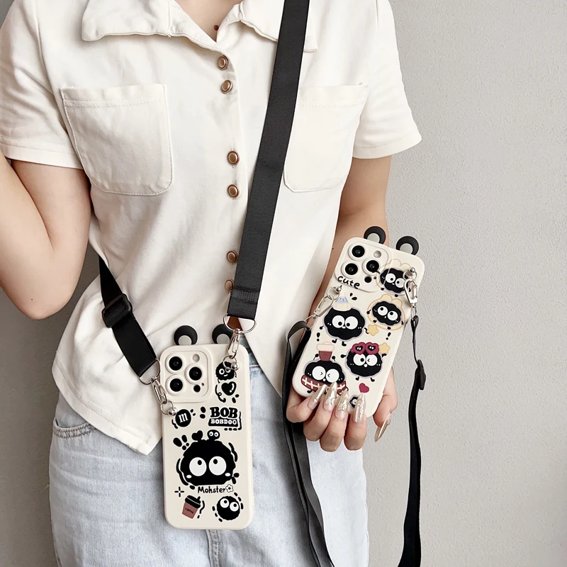 Para OPPO A15 94 54 55 53 74 96 57 17 58 78 60 39 Realme C55 53 35 30 21Y 11 33 63 61 67 caja de bolas de carbón negro con cuerda de soporte - imagen 2