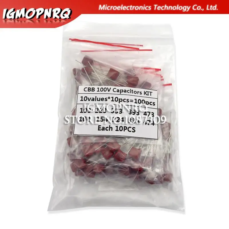 Condensadores de película de poliéster metalizado, KIT surtido CBB de 100V, 10nF ~ 470nF, 10 valores x 10 piezas, 100 unidades - imagen 2