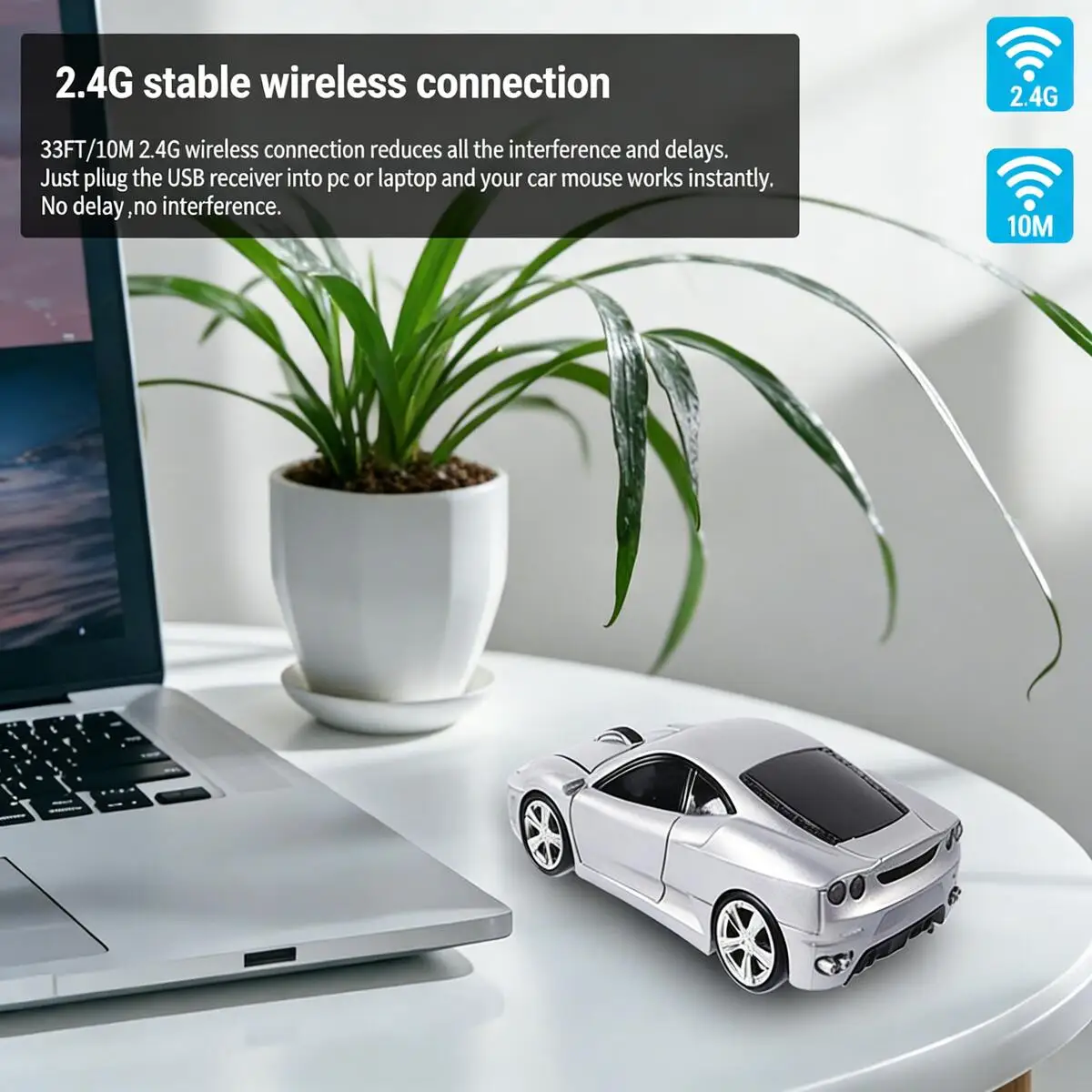 Ratón deportivo inalámbrico para coche, periférico óptico de 1600DPI, con USB, para ordenador, PC y portátil - imagen 3