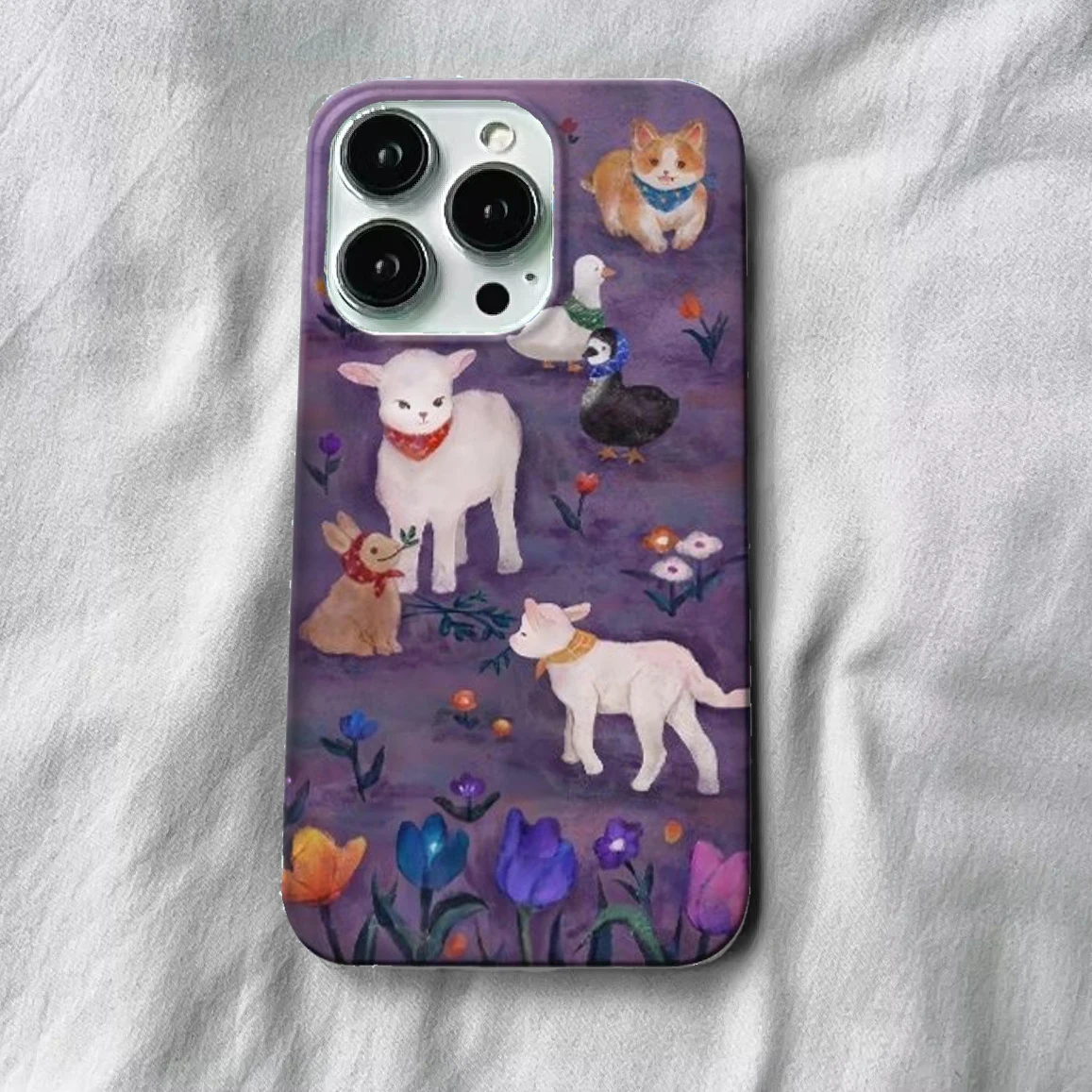 Funda de teléfono con bonito cordero de dibujos animados para iPhone 16 15 14 13 12 11 Pro Max XS XR XSMax 6 7 8 Plus, cubierta dura HD brillante para PC