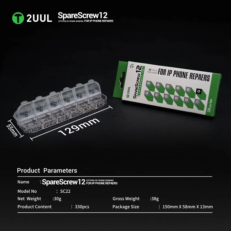 2UUL SC22 330 Uds tornillos de repuesto de reparación IP con 12 tipos de juego mantenimiento de teléfono móvil caja de zonización de extracción rápida de tornillos - imagen 3