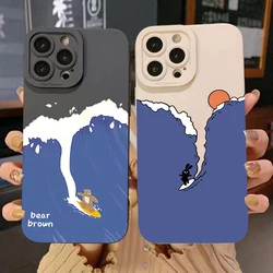 Funda Silicona iPhone Oso Surf Dibujos Animados – Compatible 16 Pro Max, 15, 14