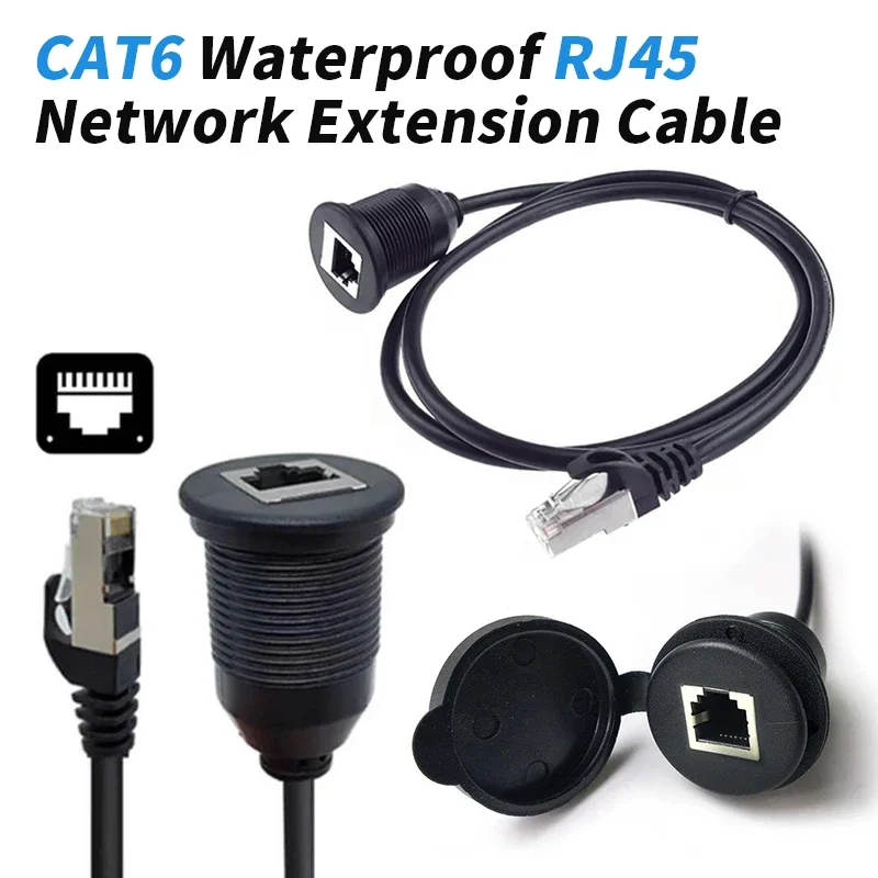 Cable de enchufe CAT6 RJ45 para chasis de Control Industrial, Panel impermeable de 6 cabezales CAT, Cable de extensión de red RJ45 macho a hembra