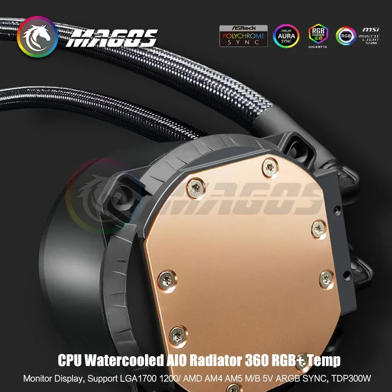 AIO-enfriador de CPU con Monitor de pantalla, ventilador RGB, disipador de calor líquido, radiador 360/1700/115X/1200/2011/AM5/AM4/AM3 AMD, 2066 + - imagen 4