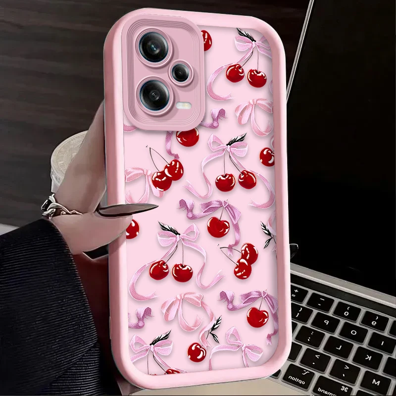 Funda blanda con lazo de cereza para Xiaomi Redmi Note 13 14 12 11 Pro Plus 5G 14S 12S 11S 10S 10 9 Redmi 14C 13C 12C 12 4G - imagen 3