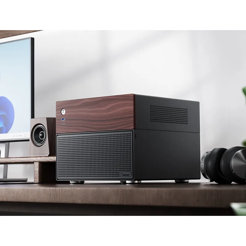 JONSBO N4 chasis NAS negro M-ATX placa base ranura de alimentación SFX 6 grandes 2 ranuras para disco duro pequeñas 120mm x 1 ventilador Panel decorativo de nogal - imagen 2