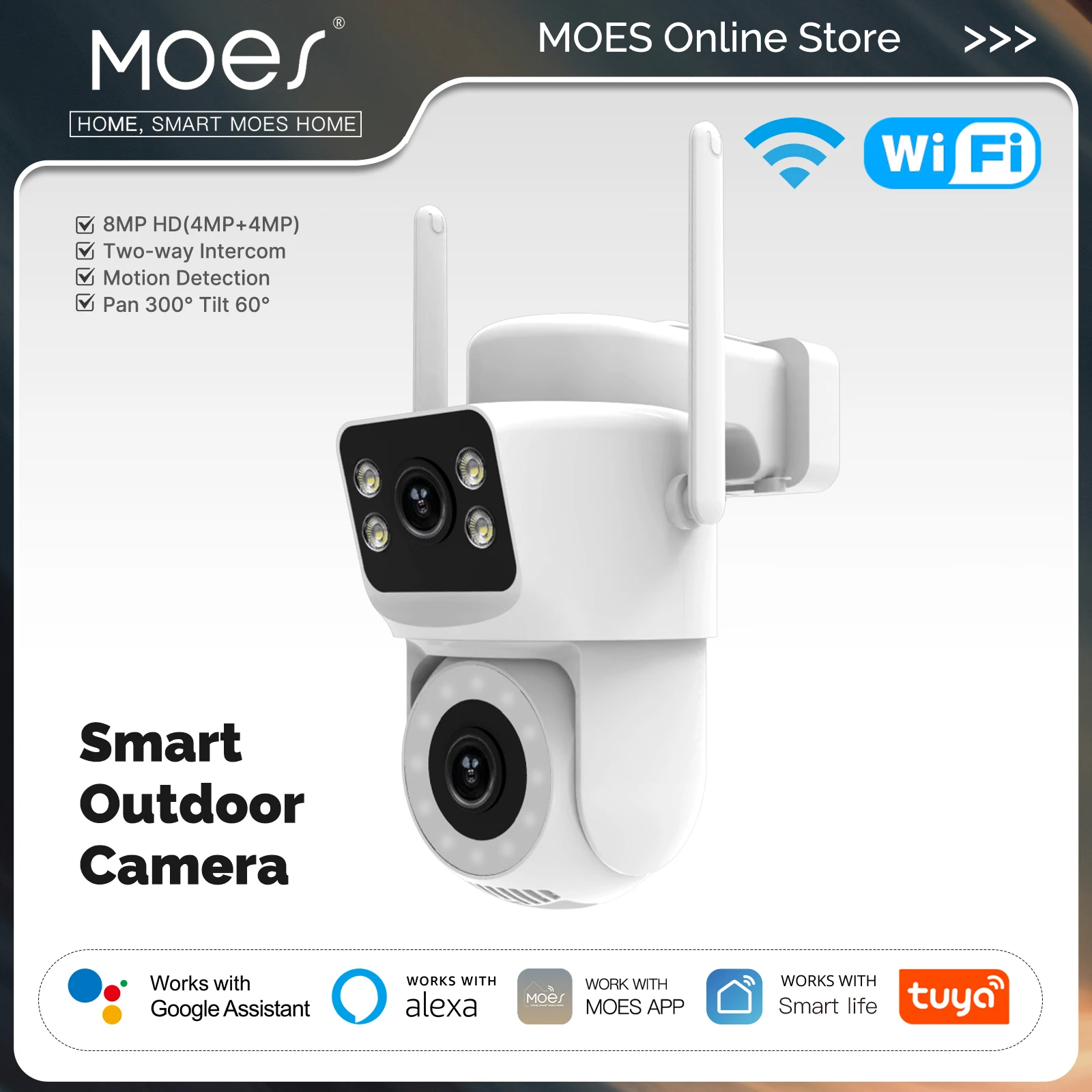 Moes Tuya WiFi inteligente cámara de seguridad exterior 8MP pantalla Dual 2,4G/5G IP65 impermeable detección de movimiento seguimiento automático Audio bidireccional - imagen 2