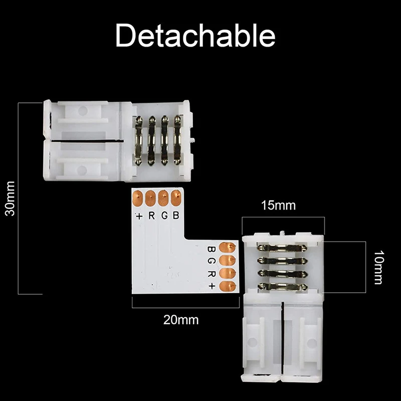 Conector RGB, cable de extensión LED en forma de L de 4 pines, conector LED ABS de 90 grados de 4 pines RGB para tira de luz Led 5050 - imagen 4