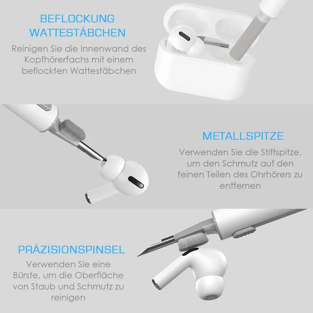 Herramienta de limpieza de auriculares Bluetooth 3 en 1 para AirPods Pro 1/2/3 y Xiaomi Airdots 3Pro, Kit de limpieza de estuche de auriculares duradero, bolígrafo - imagen 5