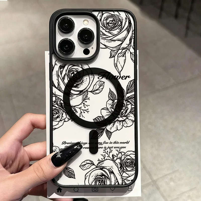 Funda de teléfono suave Circular magnética integrada Ultra transparente Floral para iPhone 17 Pro Max 16 15 14 Plus 13 12 11 cubierta transparente de aire - imagen 4