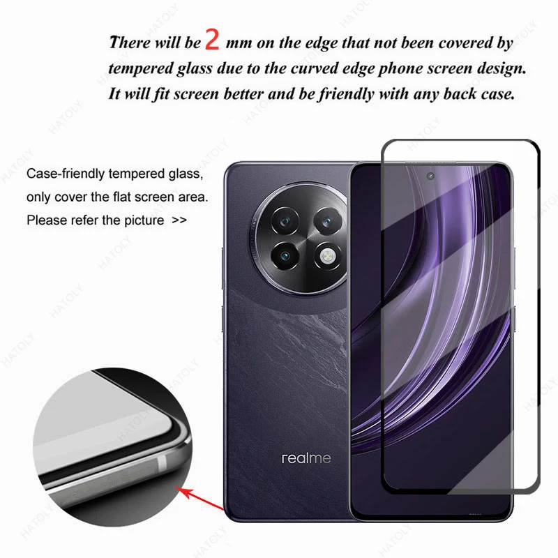 Cristal frontal para Realme 13 Plus, Protector de pantalla para Realme 13 Plus, película protectora de borde negro, Protector de cámara para Realme 13 5G - imagen 3