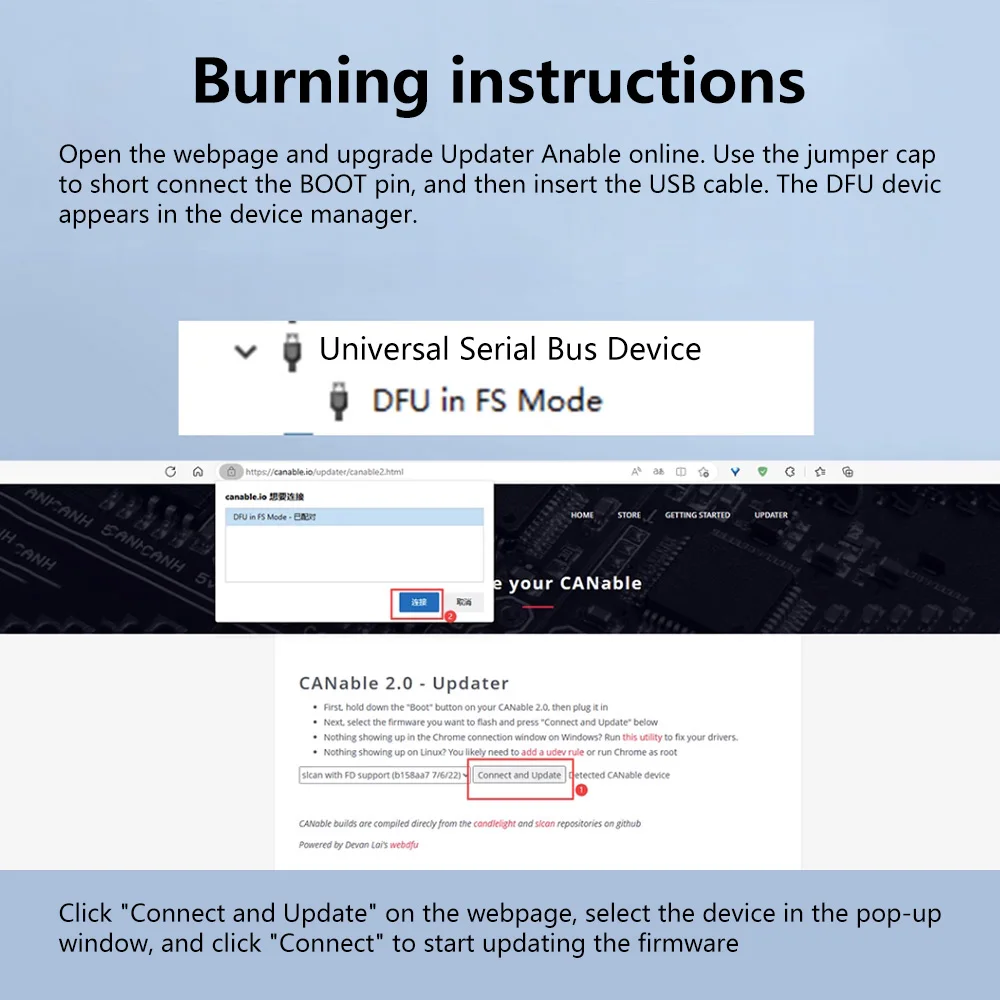 Módulo USB tipo C a CAN compatible con analizador CAN FD Bus V2.0 con LED de 3 colores, microcontrolador de la serie STM32G4 de alto rendimiento - imagen 4