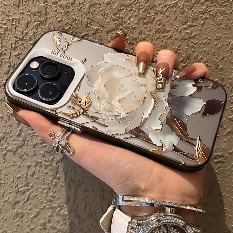 Funda rosa dorada con flor de loto para Samsung Galaxy S23 S24 S25 S22 Ultra S21 Plus FE A56 A36 A26 5G A16 A06 4G Note 20 - imagen 3